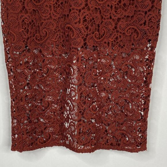 2/$30 ZARA Guipure Lace Crochet Pencil Skirt XS Terracotta Back Slit Midi #6361 - Picture 6 of 14